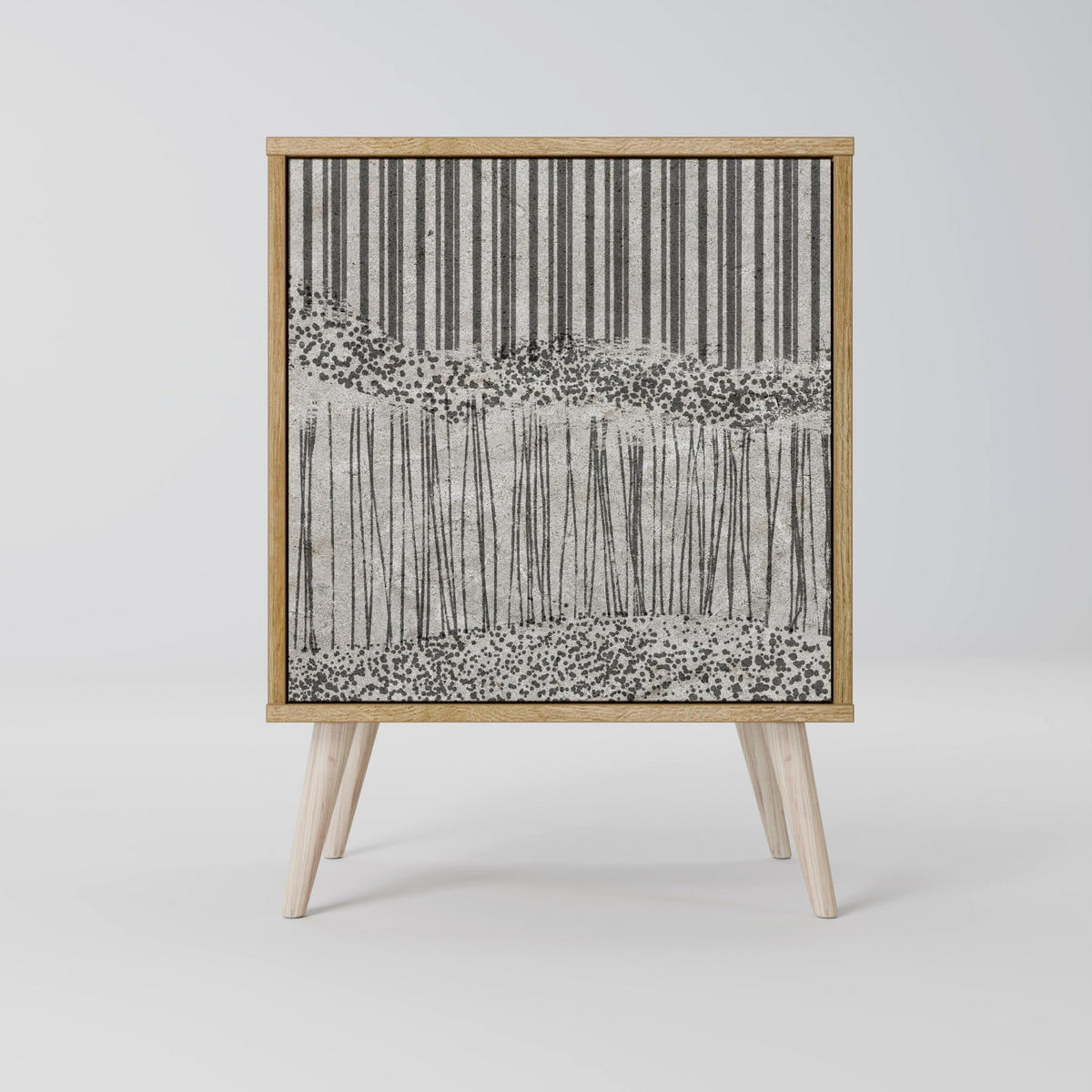 SIDEBOARD GRAIN LINES, Grau, 57,5x42x77,5 cm, Schräge Buchenholzfüße - Buchefarben/Multicolor, Holzwerkstoff/Buchenholz (57.5/77.5/42cm) - SpaceRebels