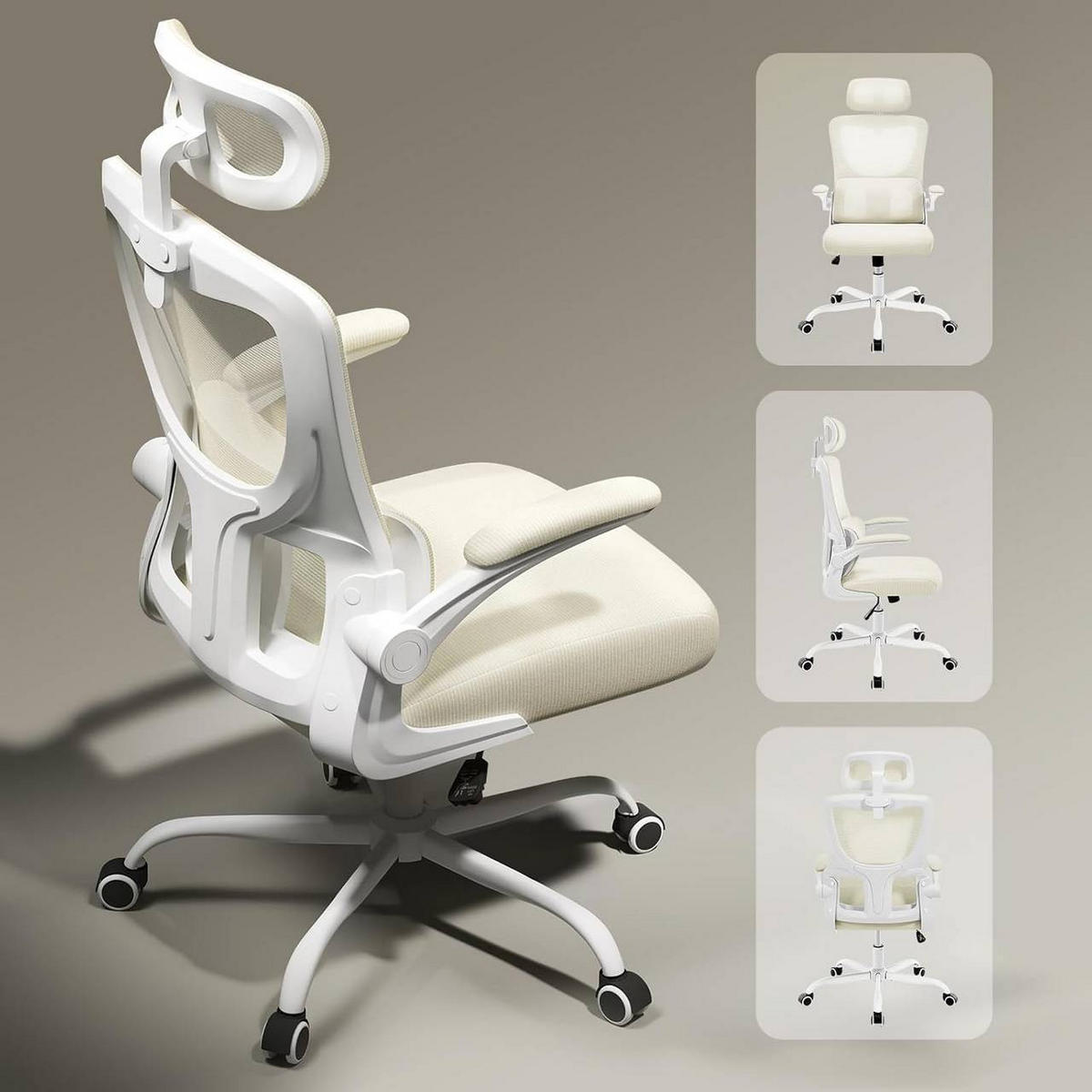 BÜROSTUHL ergonomisch, Netzstoff, Beige - Beige, Kunststoff/Textil (62/116/69.5cm) - Woltu