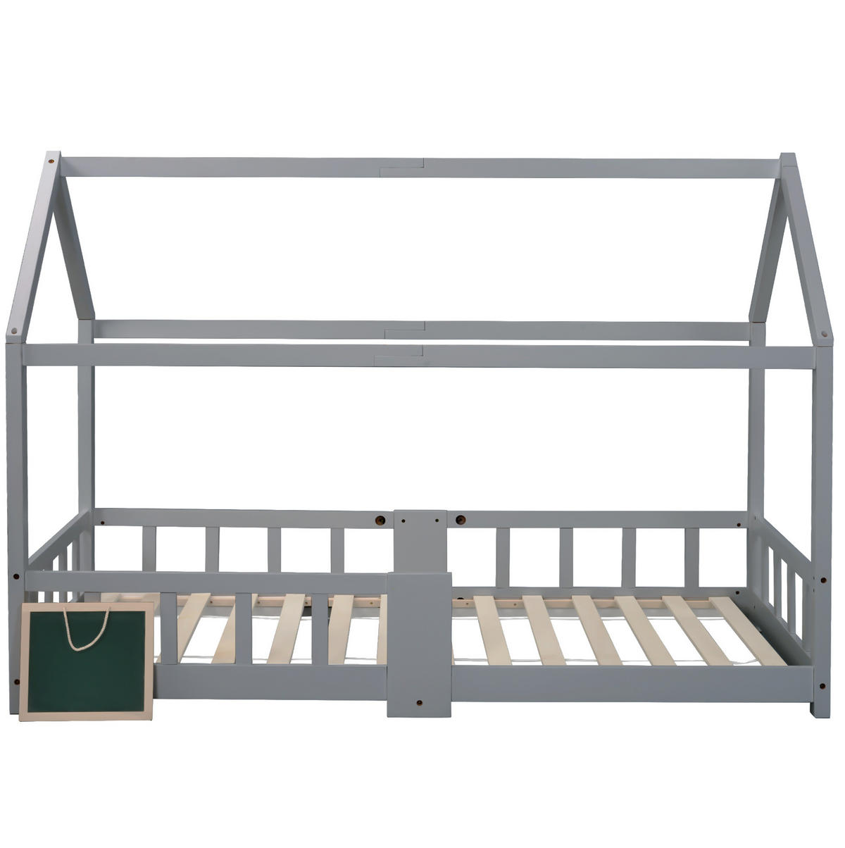 KINDERBETT Hausbett 90/200 cm mit Tafel, Lattenrost und Rausfallschutz aus Kiefernholz, Grau - Grau, Holzwerkstoff - Redom