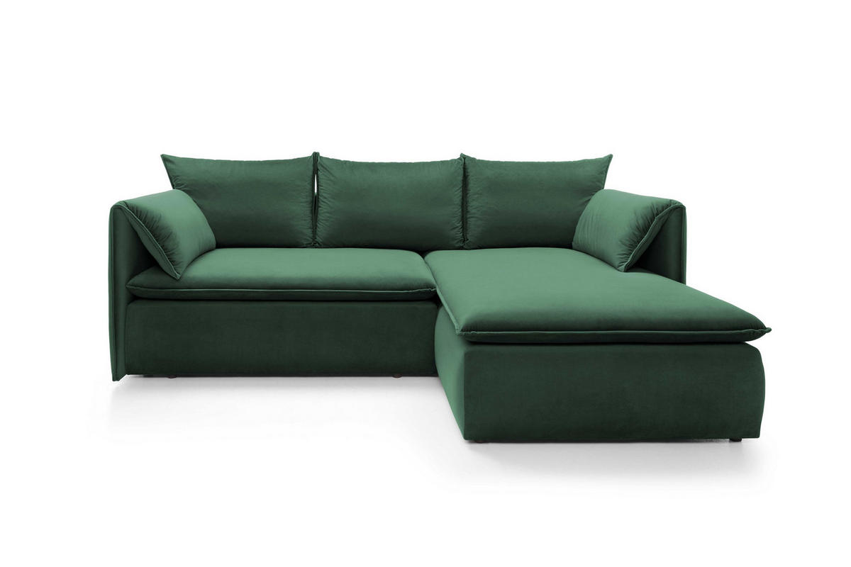 ECKSOFA PREGIO Grün Plüsch-Stoff mit Schlaffunktion - Grün, Holz (230/166cm) - MASSENO