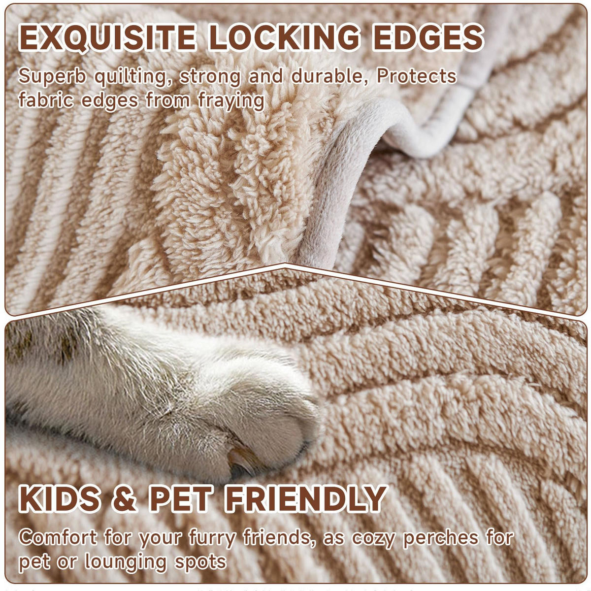 SOFAÜBERWURF Hellbraun 1 Stück Luxuriöses Plüschmaterial - Hellbraun, Textil (90/0.03/210cm) - Kaket