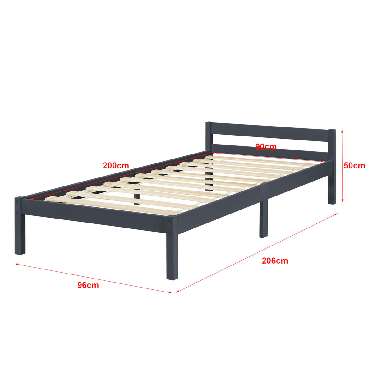HOLZBETT Nakkila - Dunkelgrau, Holz (90/200cm) - [en.casa]
