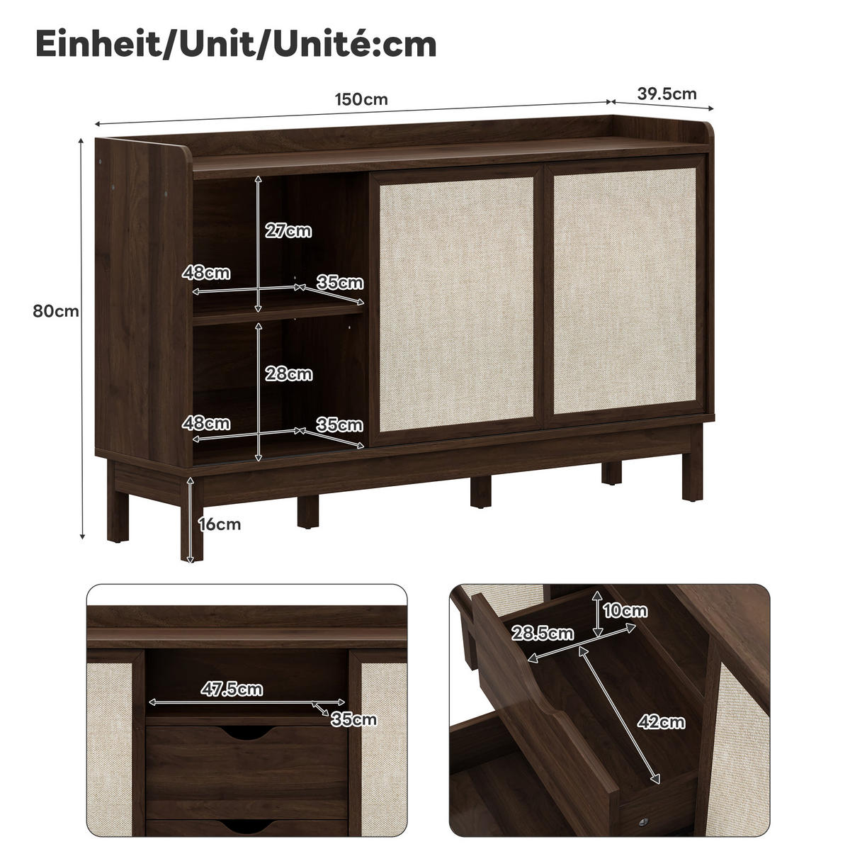 SIDEBOARD 150/39.5/80 cm Natur aus Holzwerkstoff mit Schiebetüren - Naturfarben, Holzwerkstoff (39.5/80/150cm) - OKMYHOME