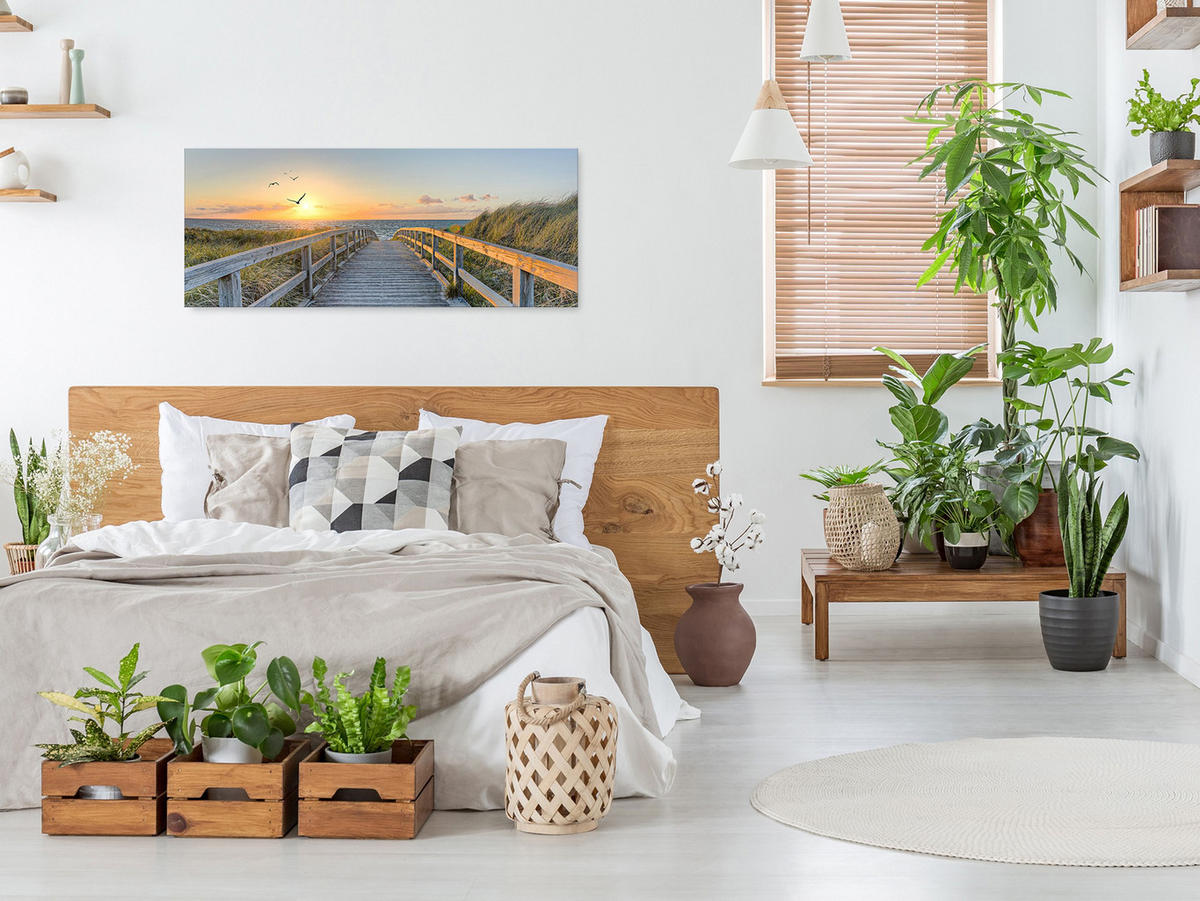 GLASBILD 125x50 cm Steg Sonnenuntergang - Gelb, Glas (125/50cm) - artissimo