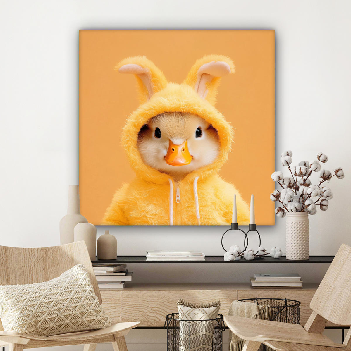 LEINWANDBILD Osterhase - Kostüm - Ente Deko Groß 90x90 cm - Gelb, Textil (90/90cm) - MuchoWow