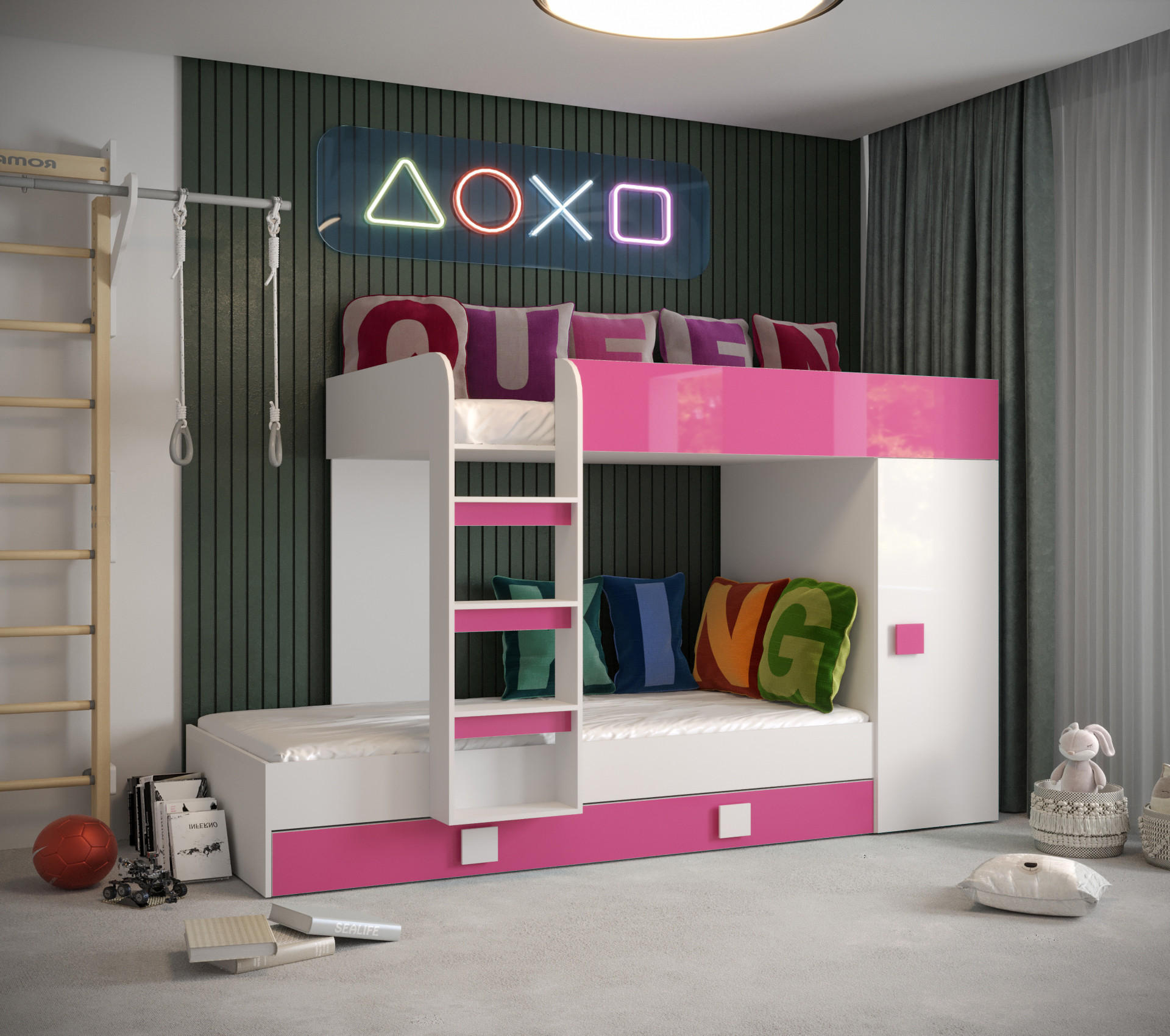 ETAGENBETT 254/94/165 - Pink/Weiß, Holz (90/200cm) - MÖBEL KRYSPOL