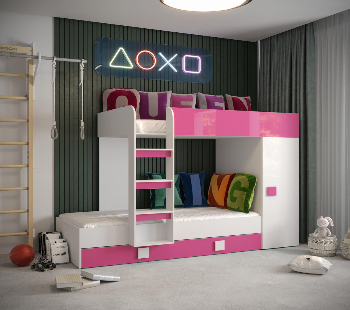 ETAGENBETT 254/94/165 - Pink/Weiß, Holz (90/200cm) - MÖBEL KRYSPOL