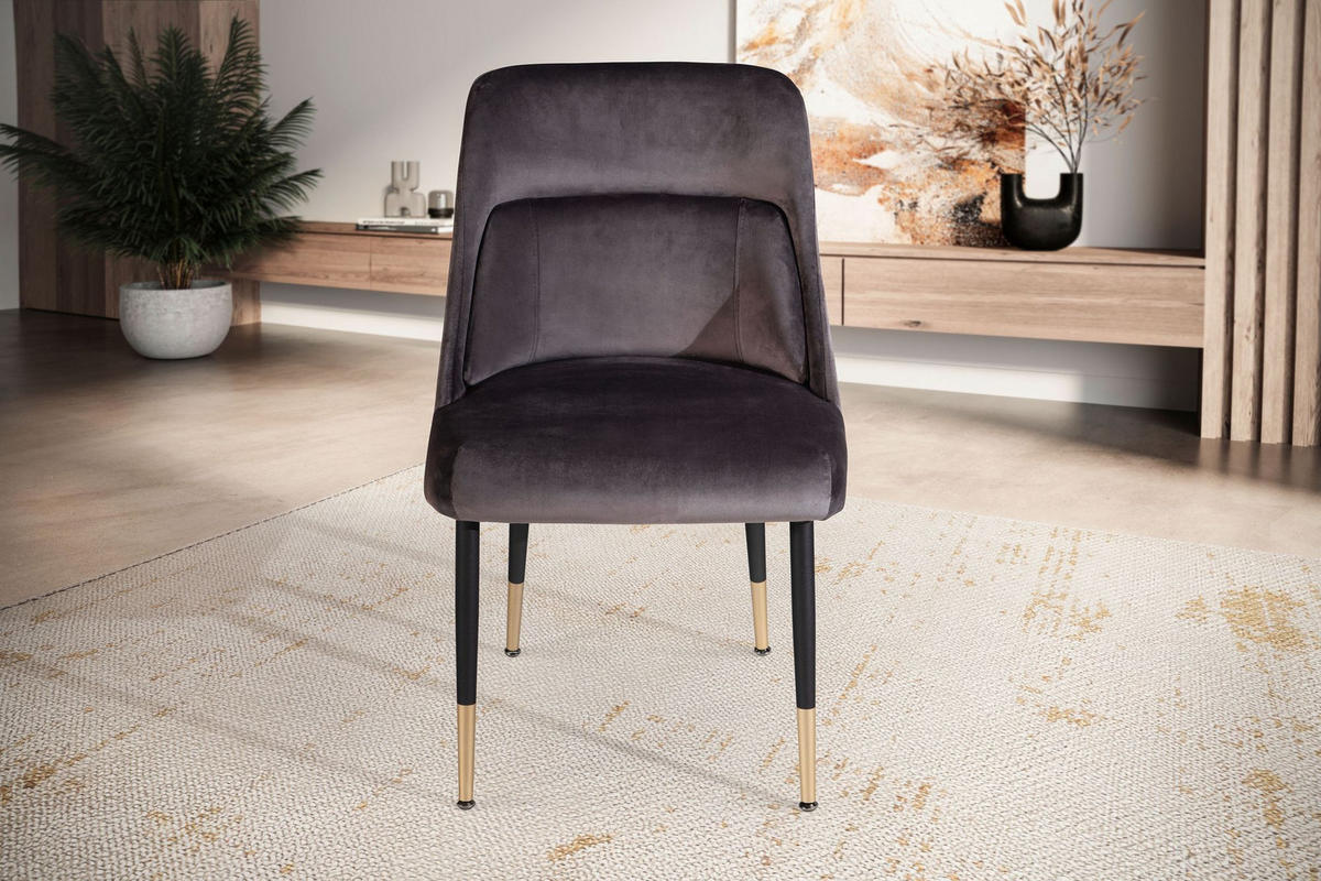 ESSZIMMERSTUHL Samtbezug mit integriertem Rückenkissen und Metallgestell Schalenform Modern gepolstert, Grau 49x56x85 cm - Schwarz/Grau, Textil/Metall (49/85/56cm) - KADIMA DESIGN