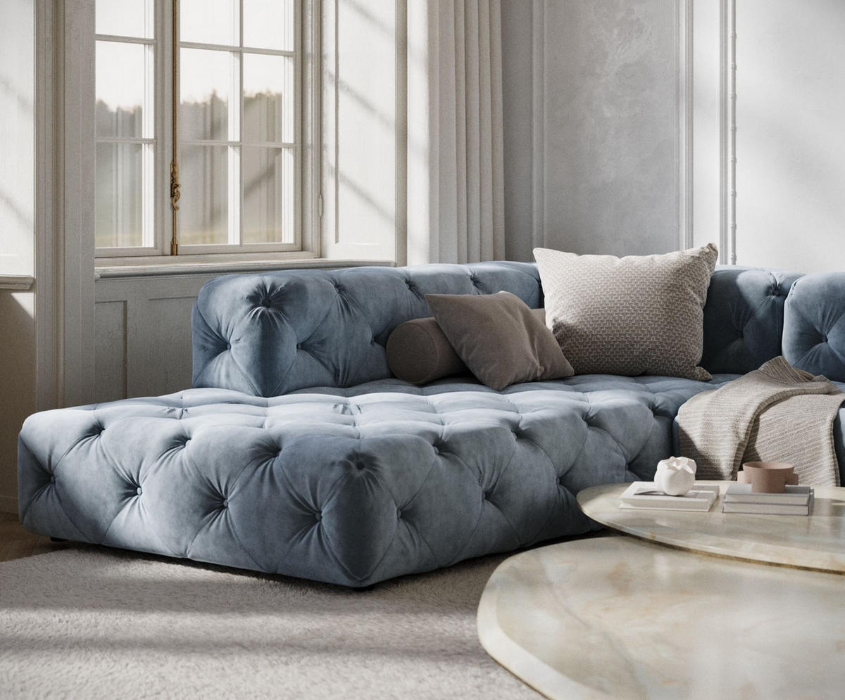 ECKSOFA Cosimo Blau Grau Samtstoff - Blaugrau/Schwarz, Holz/Holzwerkstoff (325/228cm) - Maison de Reve