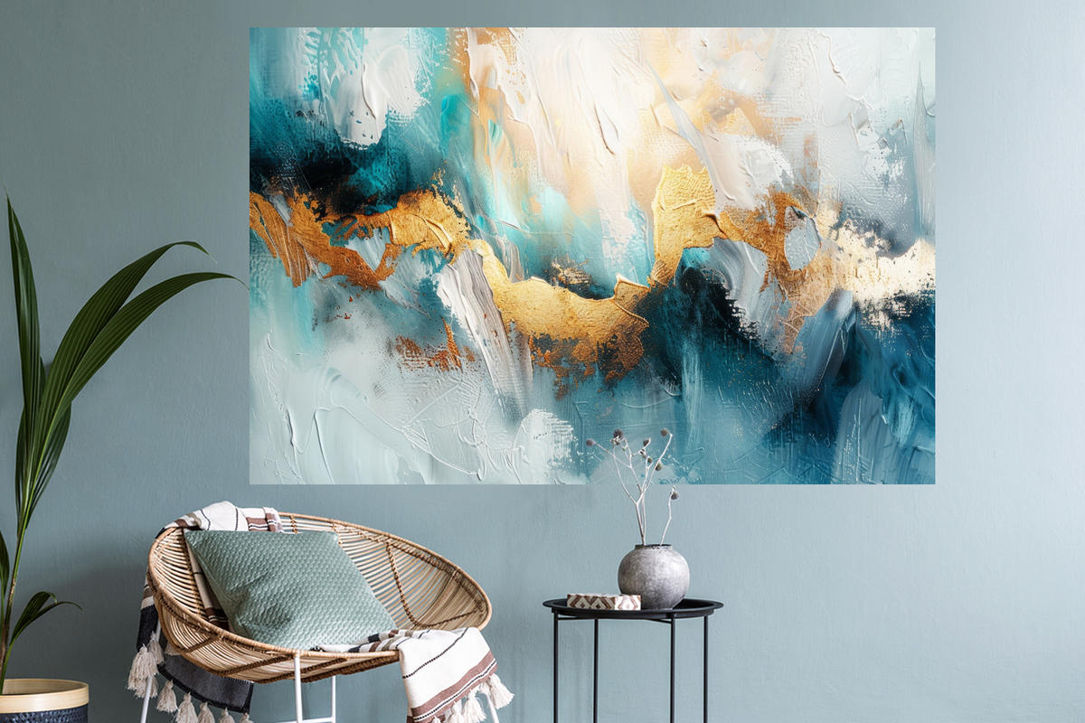 WANDTATTOO Abstrakt - Kunst - Gold - Blau 120x80 cm - Petrol, Kunststoff (120/80/0.1cm) - MuchoWow