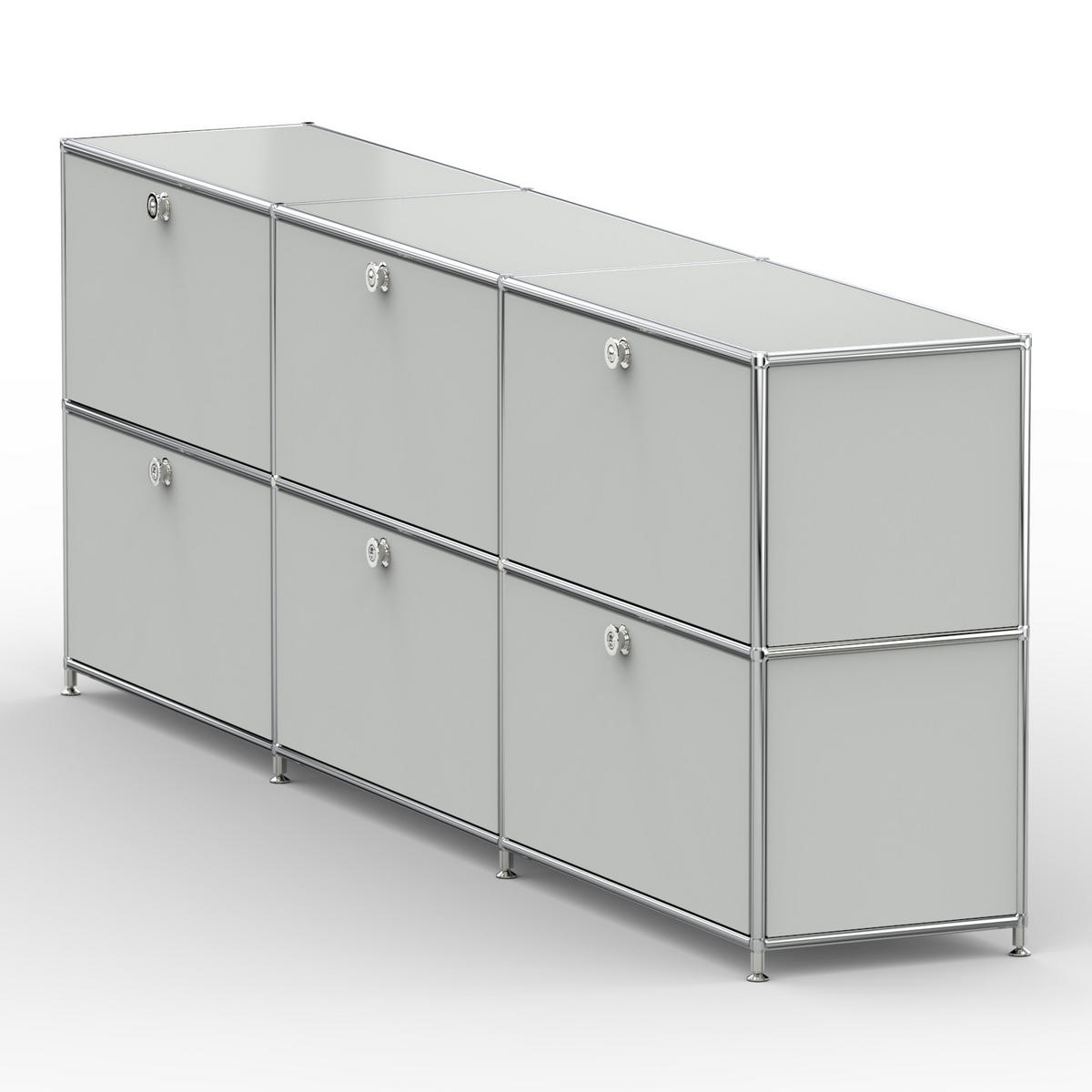 AKTENSCHRANK, 6 Klappen & Schloss, Breite 227 cm, Lichtgrau - Chromfarben/Silberfarben, Metall (40/80.5/227.2cm) - Versee