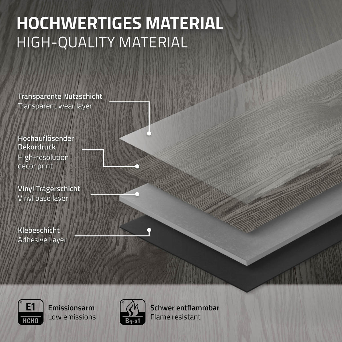 VINYLBODEN selbstklebend 8,92m²/64 Dielen Eiche Grau - Grau, Kunststoff (91.5/15.3/0.2cm) - ML-DESIGN