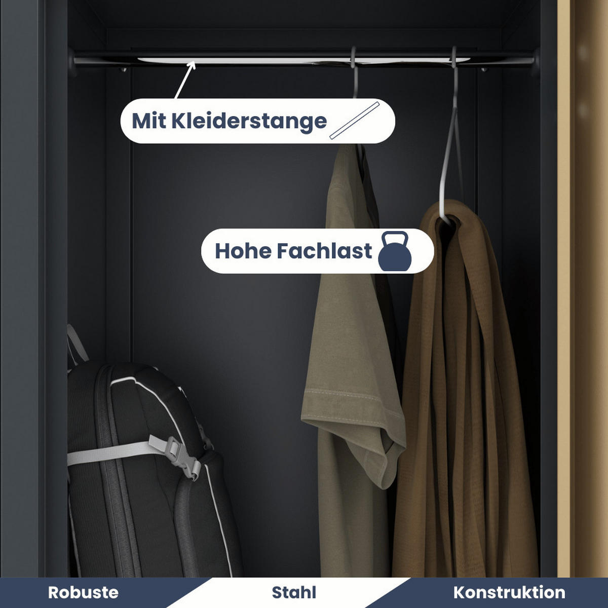 UMKLEIDESCHRANK Spind OSLO 4 Abteile 185x80x45cm Anthrazit-Nussbaum - Anthrazit, Metall (80/185/45cm) - DELUKE