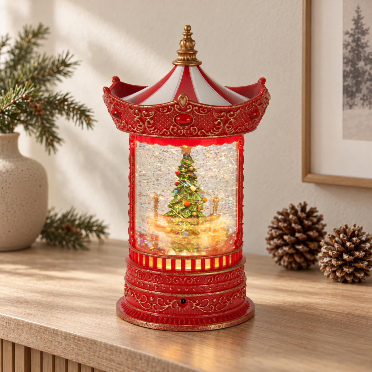 WEIHNACHTSSCHAUKEL mit Wasser und Glitzer 15,5/15,5/26 cm - Rot, Kunststoff (15.5/26/15.5cm) - Home Styling Collection