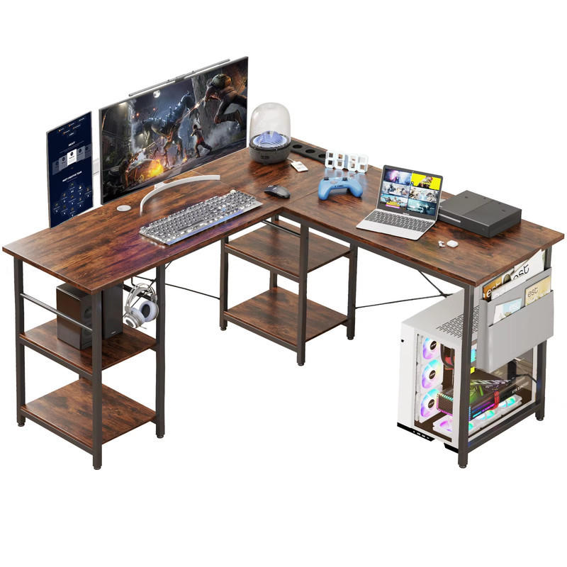 L-SCHREIBTISCH verstellbar 140/230 cm mit Steckdose - Braun, Holz (140/40/65cm) - Kaket