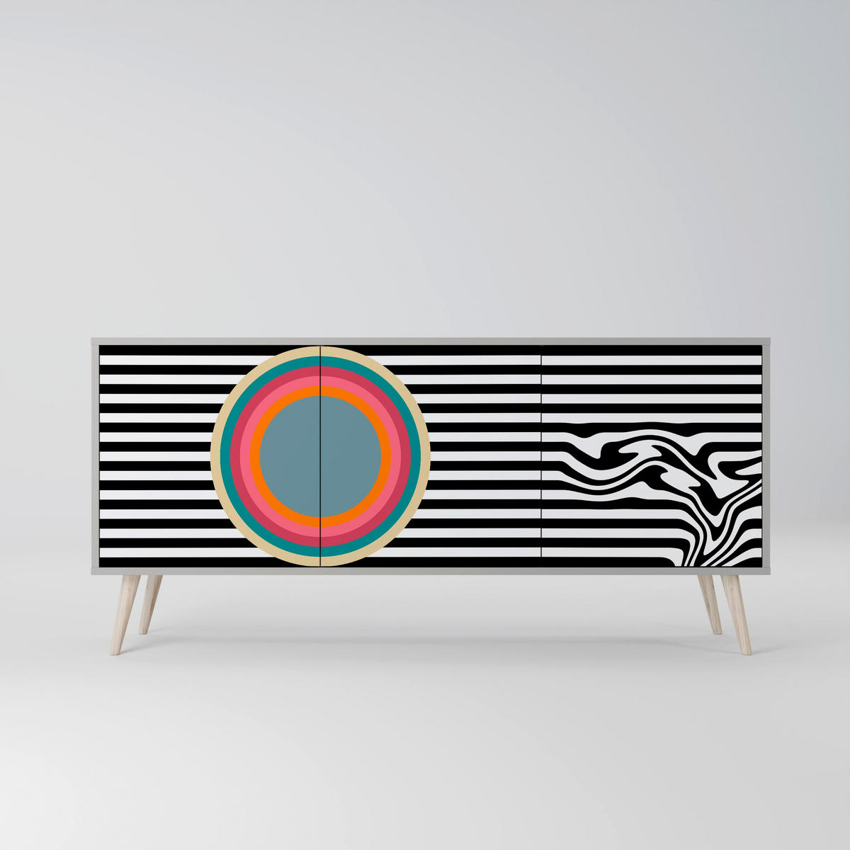 SIDEBOARD SPECTRA SHOWCASE, Graue Oberfläche, 164,5x42x75,5 cm, 3 Türen - Goldfarben/Grau, Holzwerkstoff/Metall (164.5/75.5/42cm) - SpaceRebels