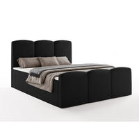 BOXBETT SAVIO 180x200 cm mit Bettkasten, Bonell-Matratze H3 und Topper – Samt Schwarz - Schwarz, Textil (180/200cm) - Luxkor24