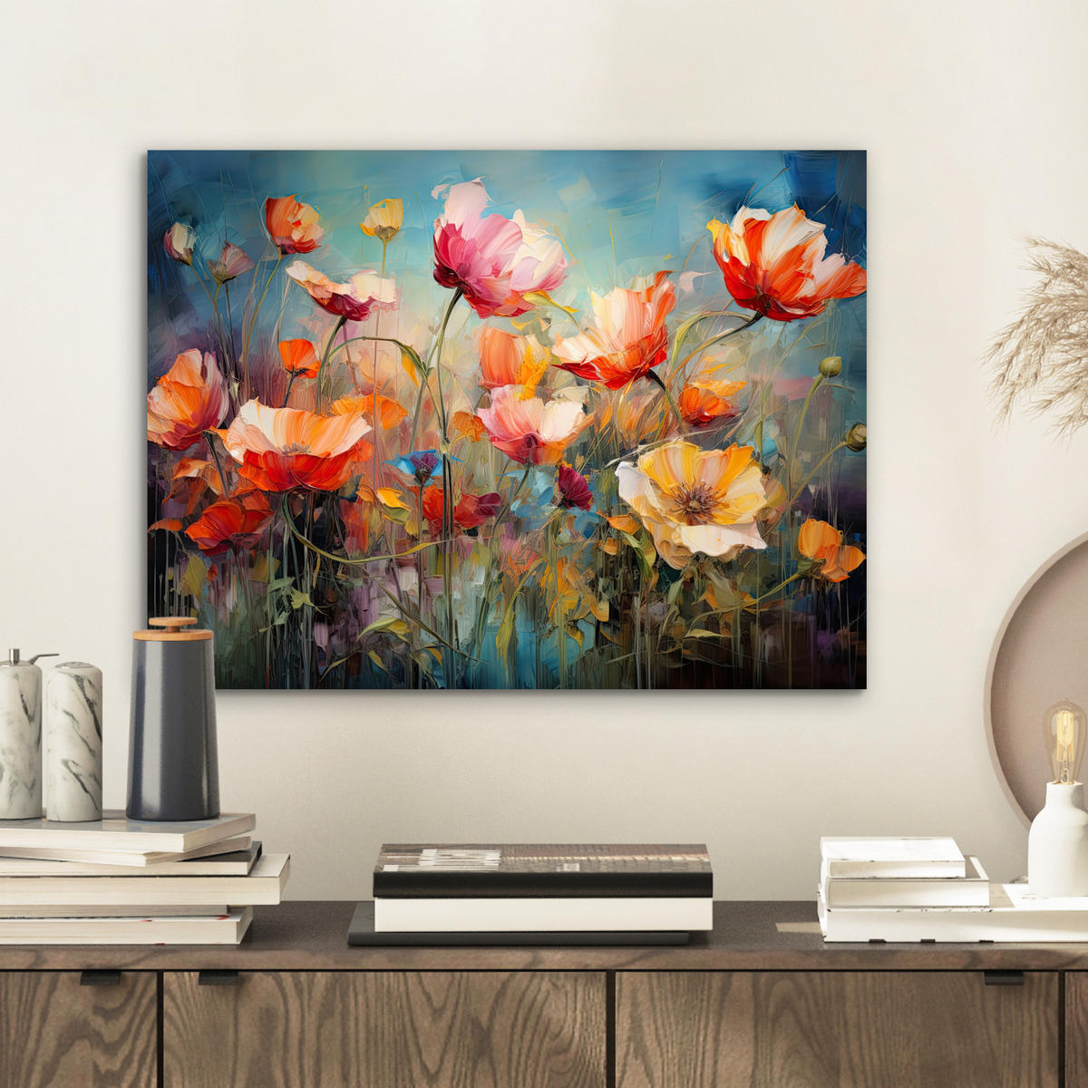 METALLBILD Blumen - Aquarell - Kunst - Botanisch - Natur 40x30 cm - Orange, Metall (40/30cm) - MuchoWow