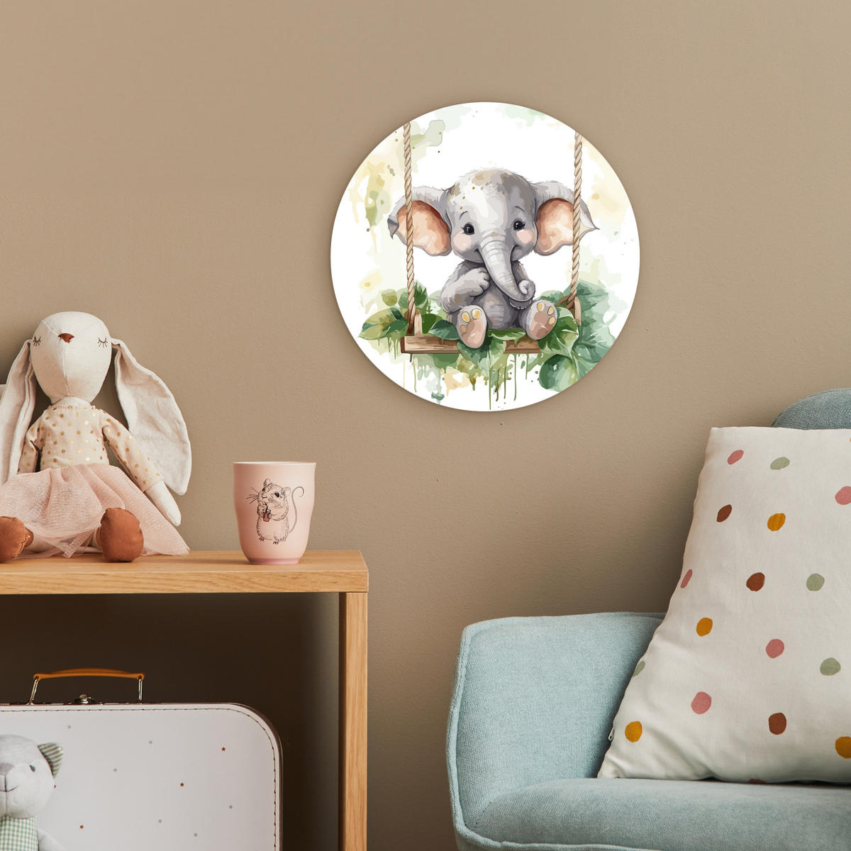 WANDBILD Elefant - Tier - Kinder - Dschungel 30x30 cm - Hellgrau, Kunststoff (30/30cm) - MuchoWow