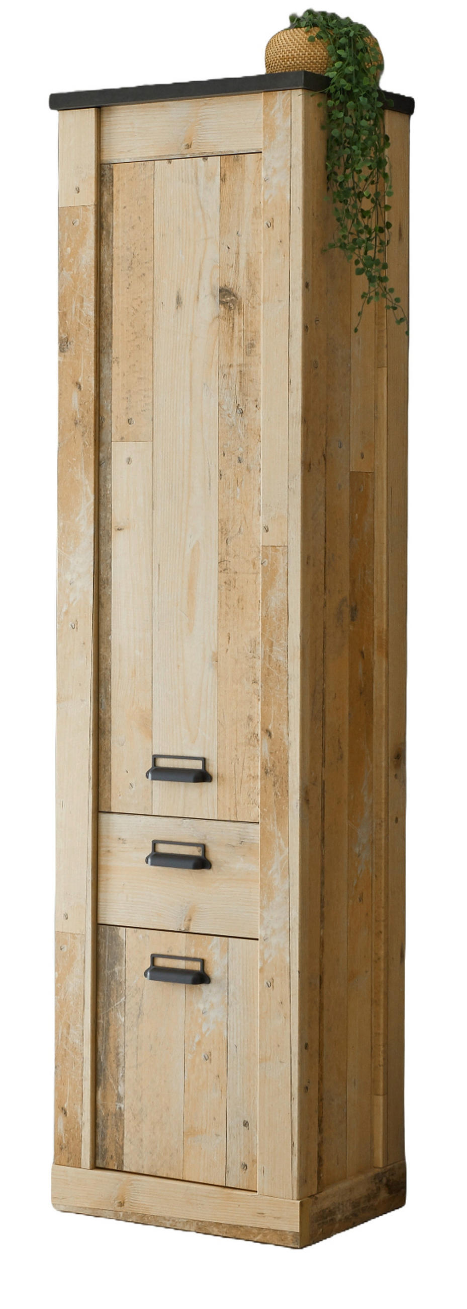 SCHUHSCHRANK Mehrzweckschrank Used Wood Vintage 50 x 200 cm mit Soft-Close - Anthrazit/Schwarz, Holzwerkstoff/Metall (51/201/38cm) - Furn.Design