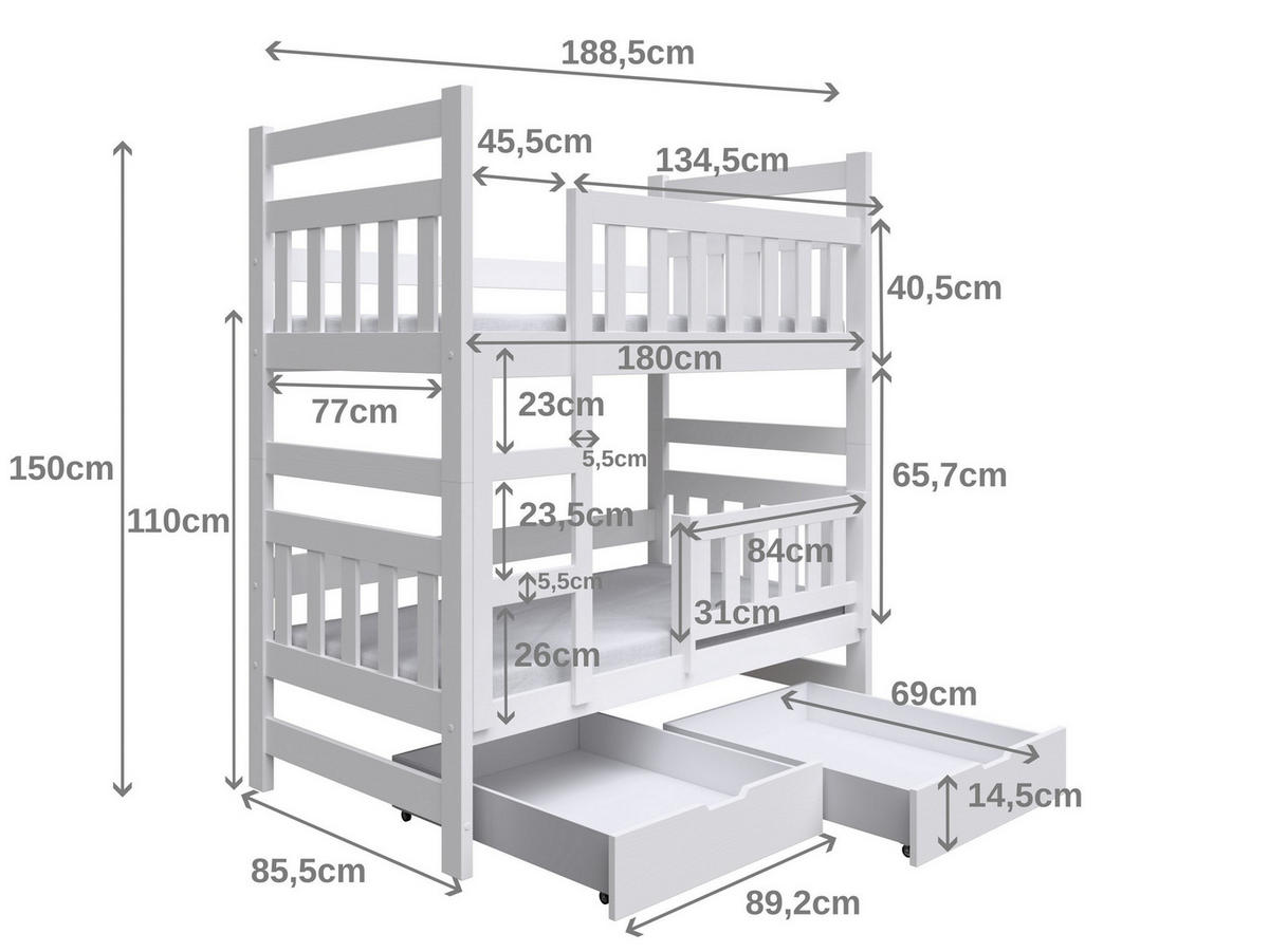 VYSOKÁ Postel DINOS 80x185 s úložným prostorem, Šedá - šedá, dřevo (80/185cm) - MASSENO