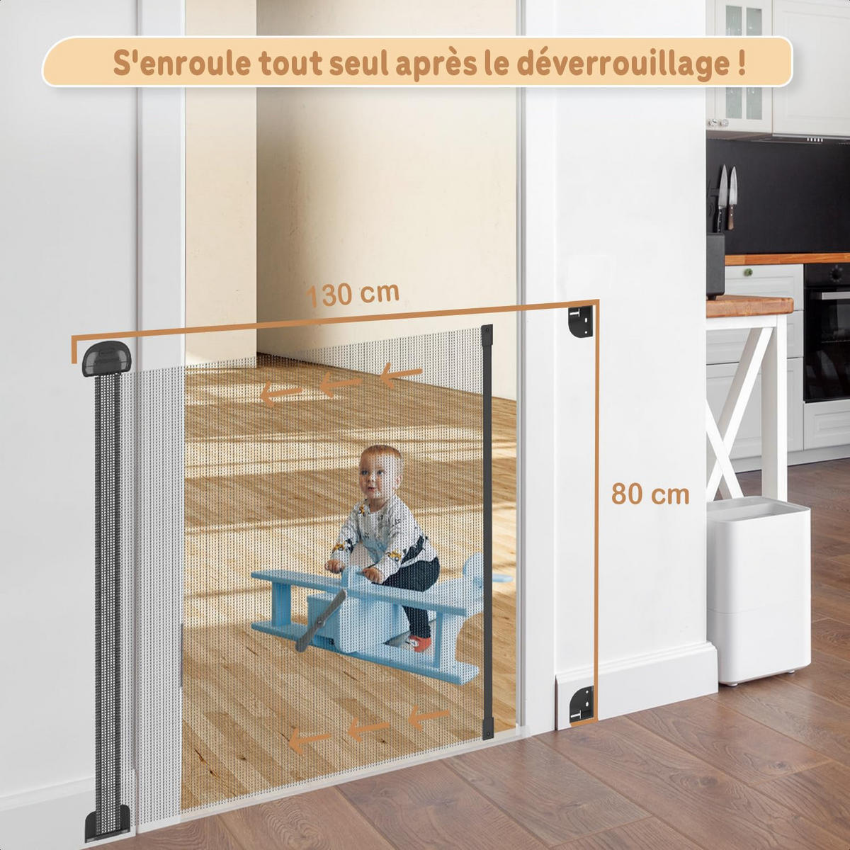 TREPPENSCHUTZGITTER Rollbares Türgitter 80 x 130 cm Schwarz - Schwarz, Kunststoff (130/4cm) - Twinky