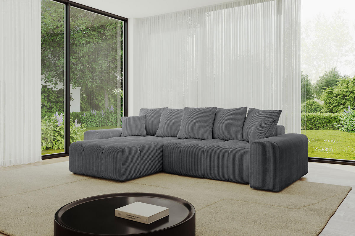 ECKSOFA Ottomane links/rechts ENIL-L 290x175x84 Dunkelgrau Cord - Dunkelgrau, Holzwerkstoff/Kunststoff (290/175cm) - ALTDECOR
