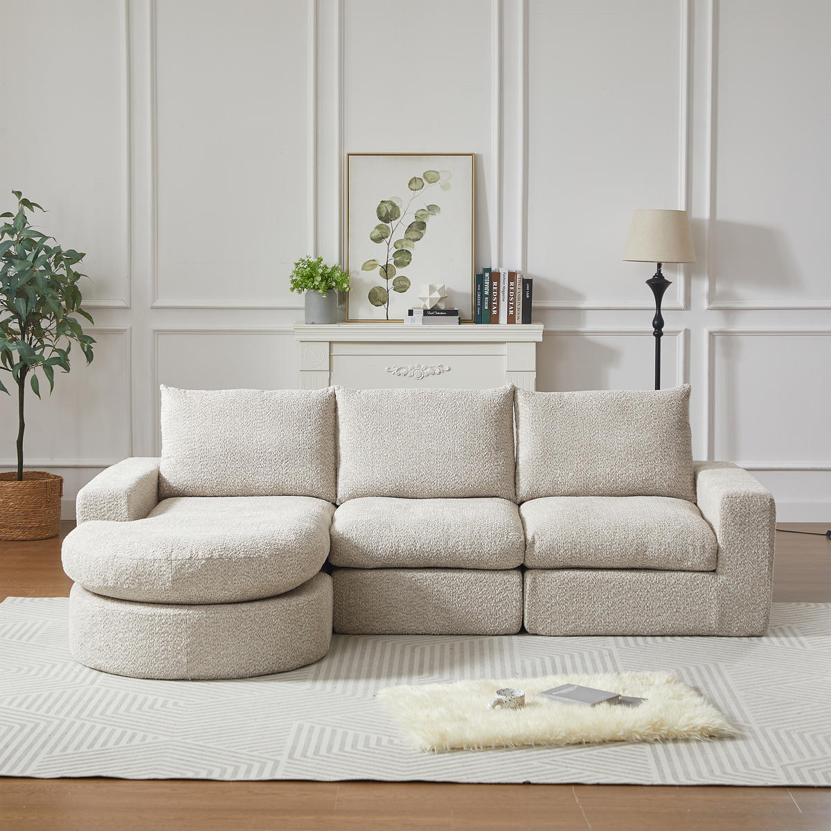 SCHLAFSOFA aus Chenille mit Liegestuhl, 2-teilig - Beige, Textil (322.5/81.2/217.7cm)