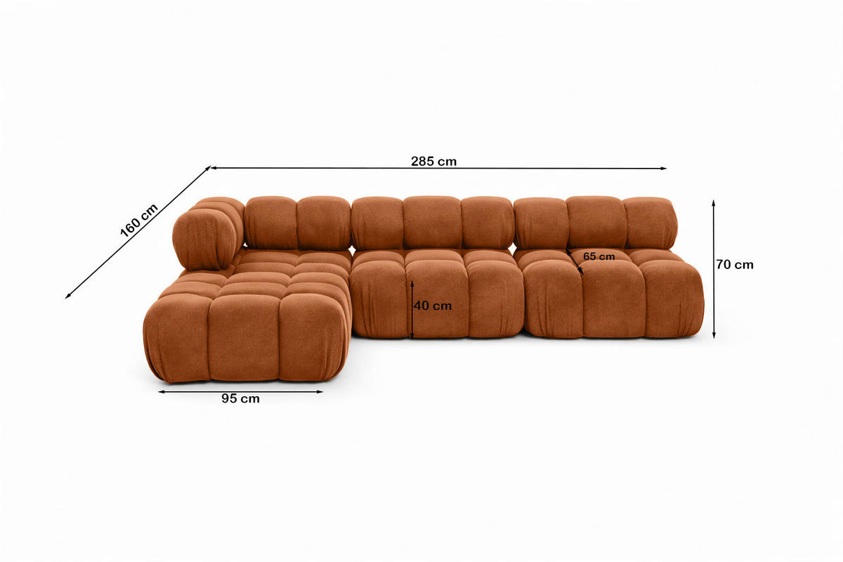 ECKSOFA L-Form Modulare, Veloursstoff Salvador, Braun, Links, Selia - Braun, Holz (285/160cm) - Kaiser Möbel