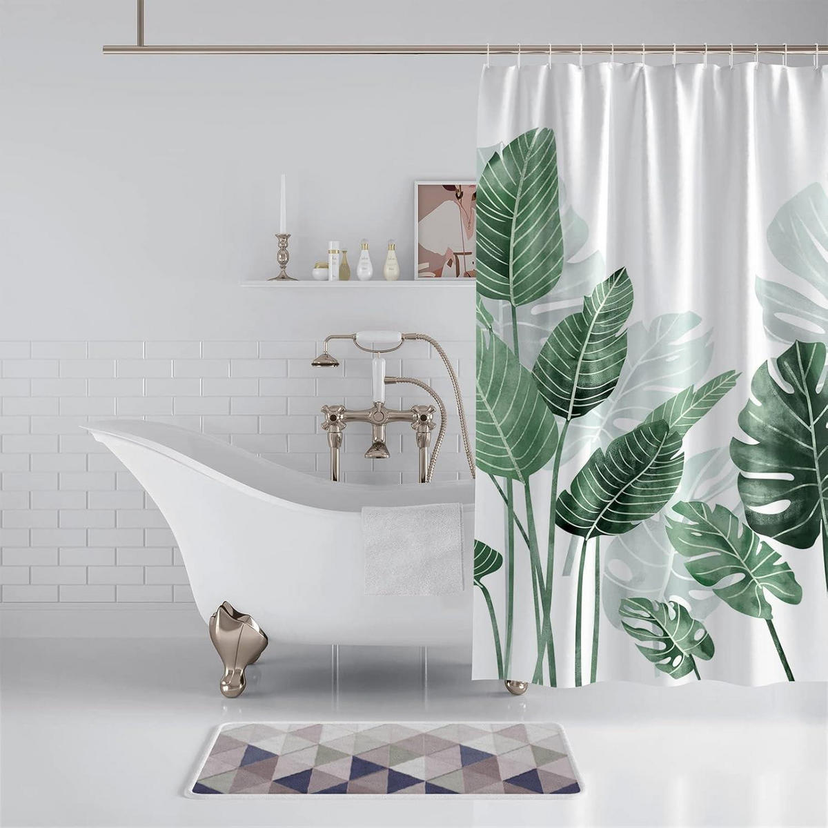 DUSCHVORHANG mit Pflanzenmuster 180 x 200 cm - Grün, Textil (180/200cm)