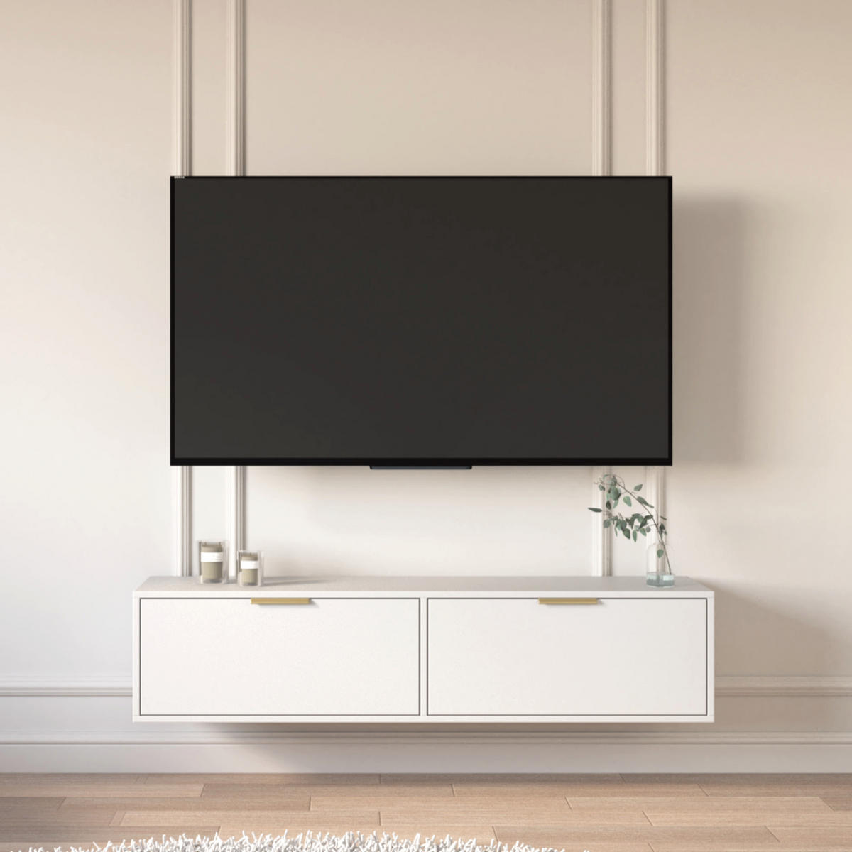 TV-HÄNGEBOARD Vena 2-türig, Weiß, 140 cm - Goldfarben/Weiß, Holzwerkstoff/Kunststoff (138.6/30/30cm) - Selsey