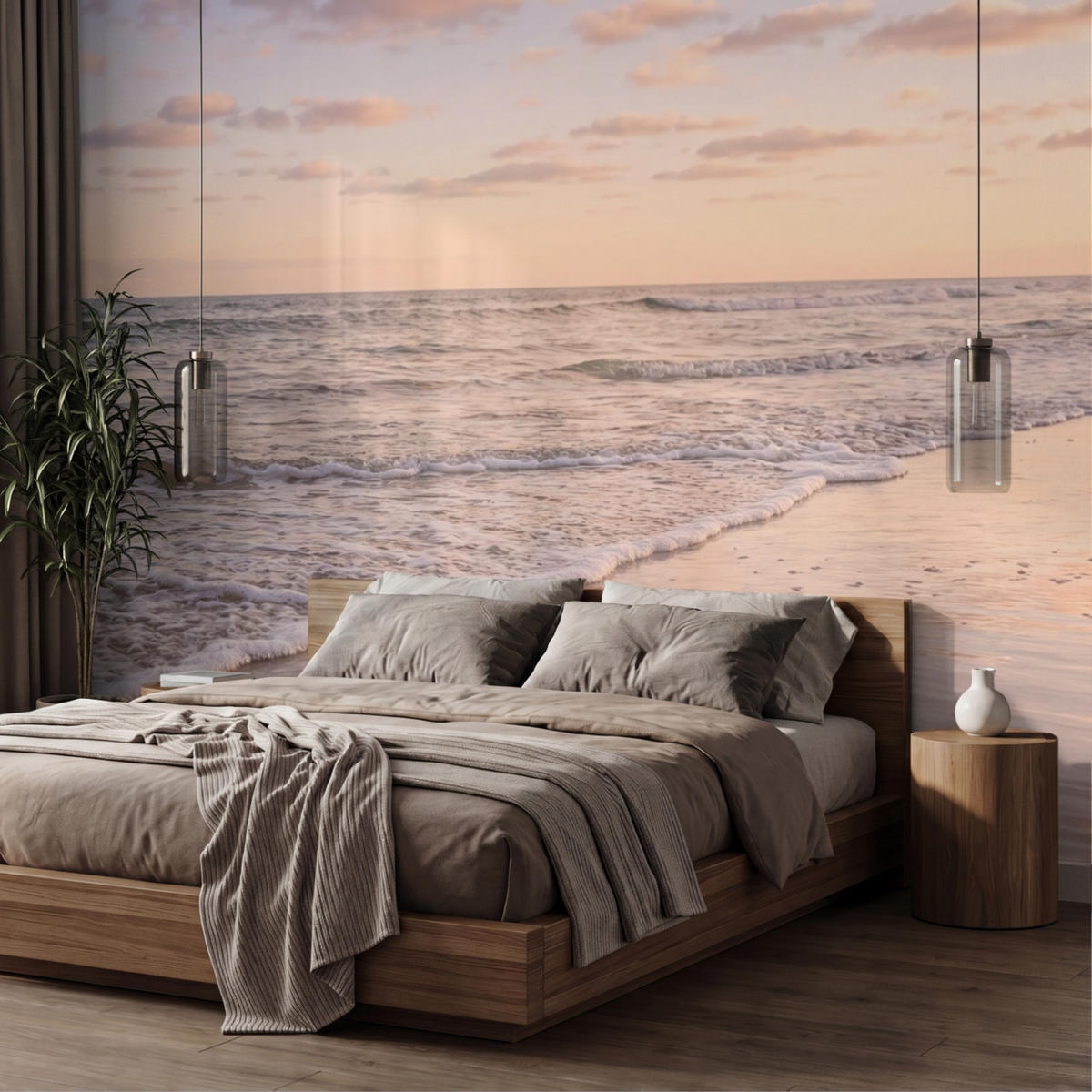 TAPETE - Strand - Brandung - Wolken - 450x260 cm - Hellrosa, Papier (450/260cm) - OnlyWow