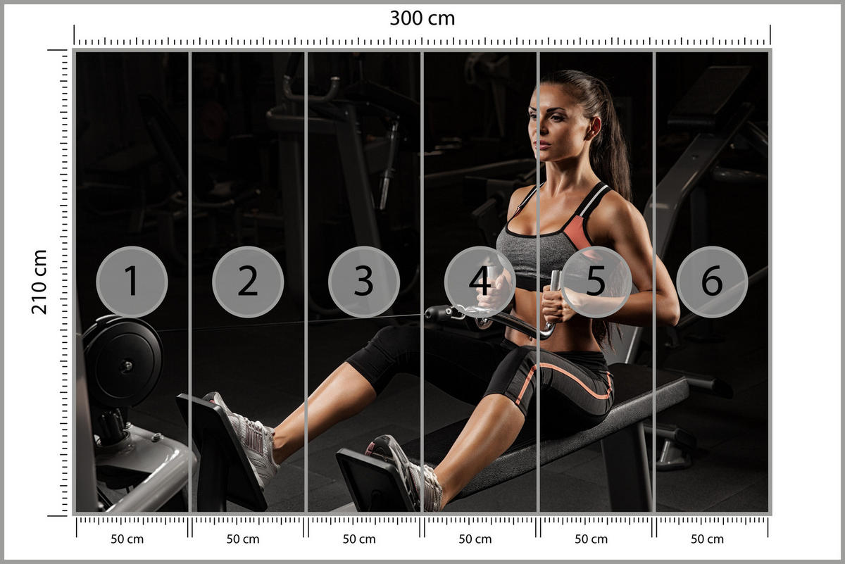 FOTOTAPETE Fitnessfrau Training Gym Modern Sport 300x210 - Beige/Schwarz, Papier (300/210cm) - Muralo