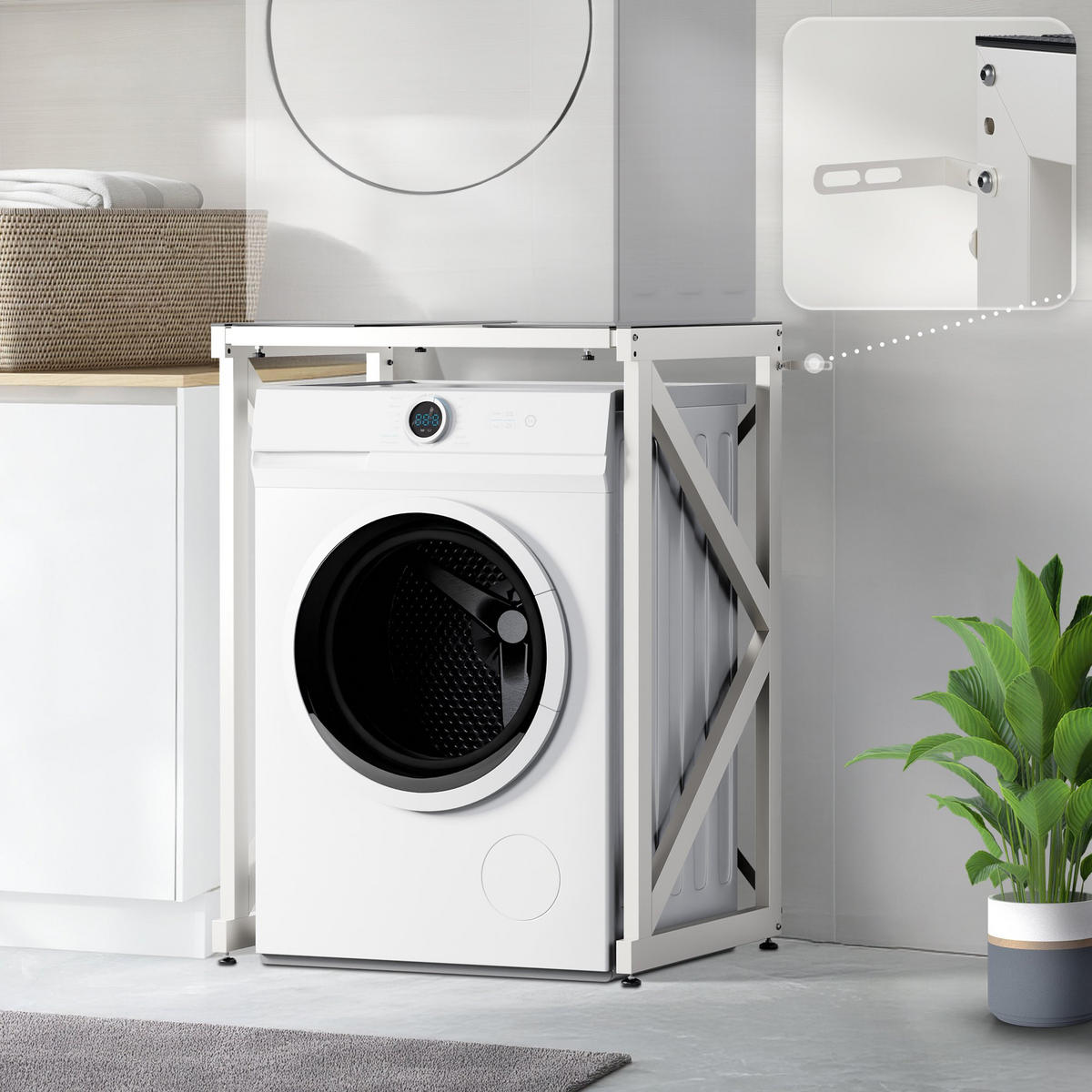 STAPELGESTELL für Wäschetrockner auf Waschmaschine RALF Weiß - Weiß, Metall (84/101/60cm) - DELUKE