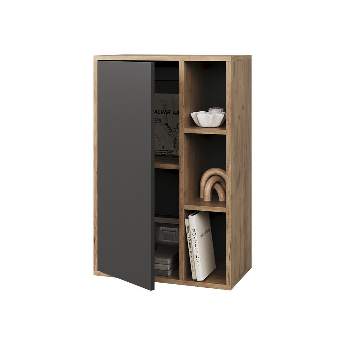 STĚNOVÁ POLICE Berno Zlatý dub power/antracit - medově dubová/antracitová, kompozitní dřevo (50.1/78.4/28.3cm) - Vicco