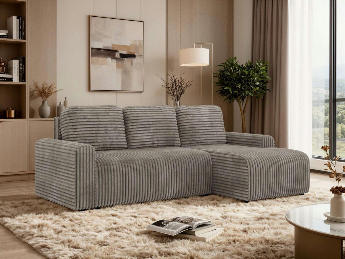 ECKSOFA NESSARO L Hellbraun Cord - Rechts Seite - Hellbraun/Schwarz, Kunststoff/Textil (151/244cm) - MKS