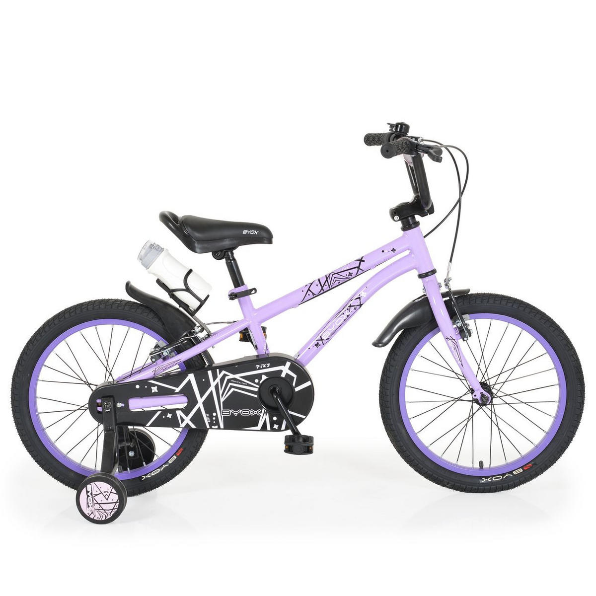 KINDERFAHRRAD 18 Zoll Pixi violett Klingel, Reflektoren, Stützräder, ab 5 Jahre - Violett, Metall (84cm)