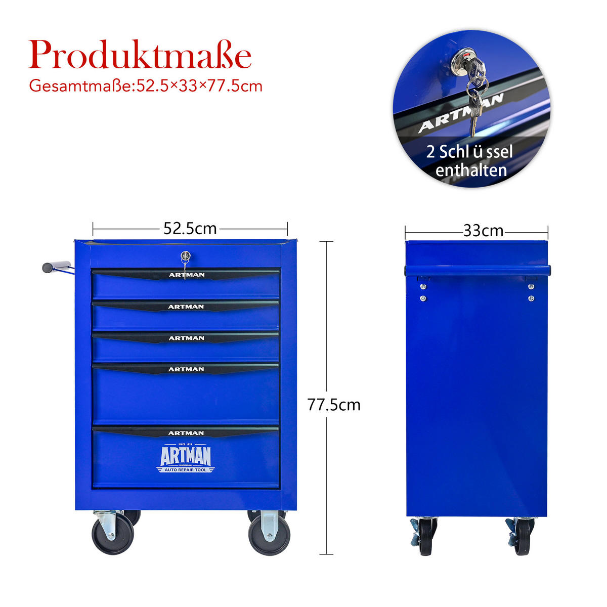 KOMBINATIONSKOFFER – 5 Schubladen, 508 mm (20 Zoll), mit 5 Schubladen; Farbgebung in Schwarz und Blau. - Multicolor, Metall (33/77.5/60cm) - DCA
