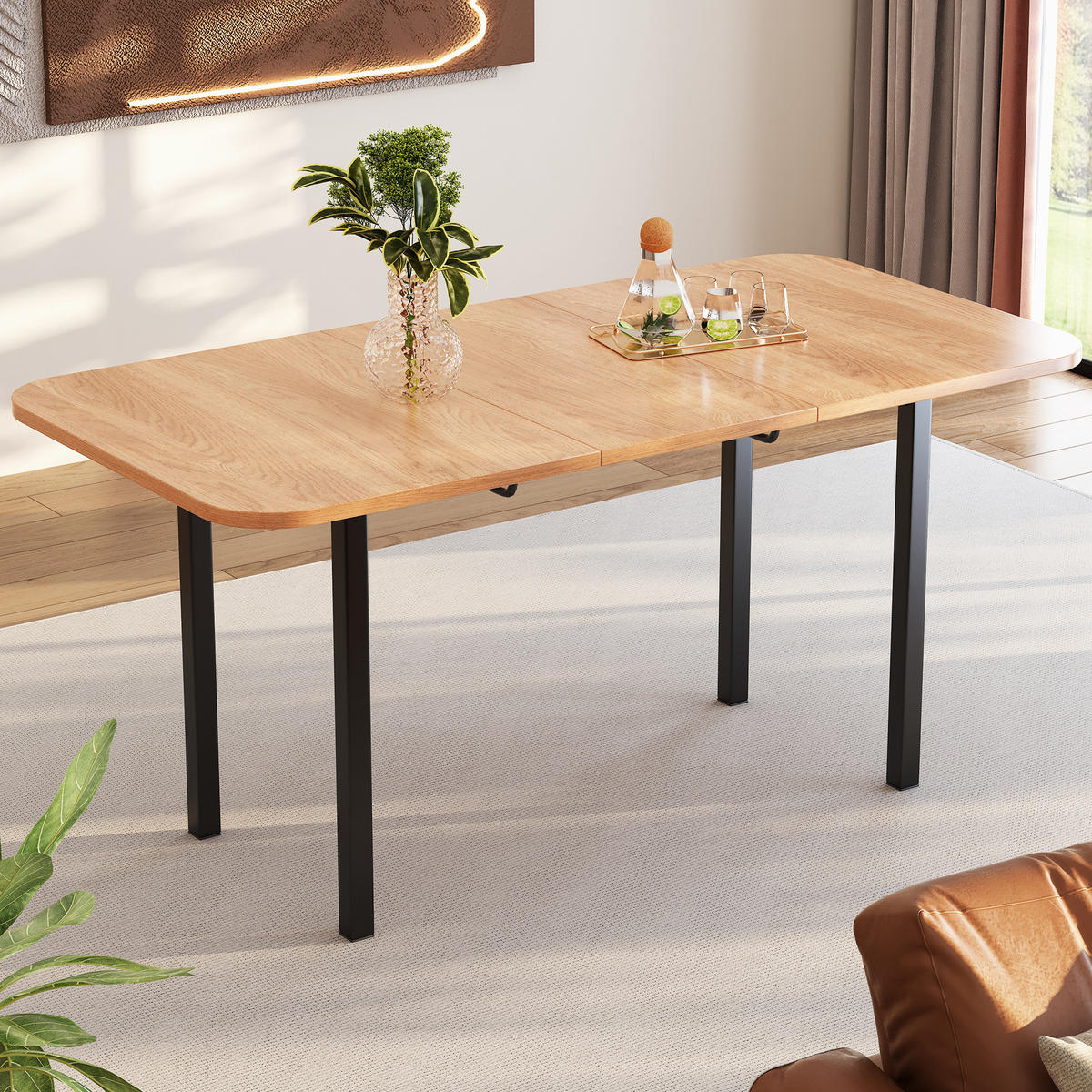 JEDÁLENSKÝ stôl 120/160 cm, MDF, americký biely dub, rozkladací - farba duba, kompozitné drevo (160/80/75cm) - BEAOK