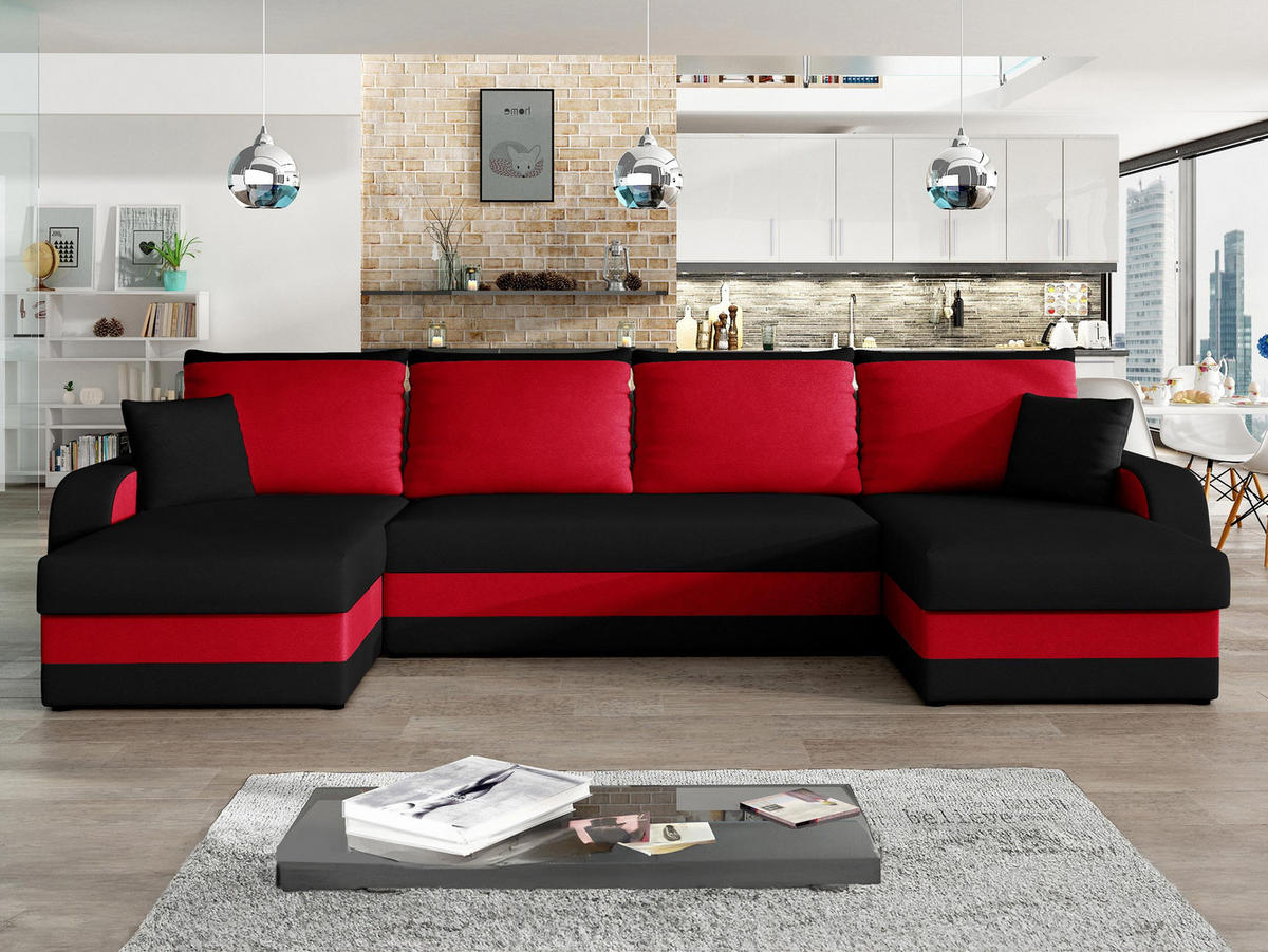 ECKSOFA Kris U - Schwarz, Holz/Kunststoff (304/80/140cm) - MIRJAN24