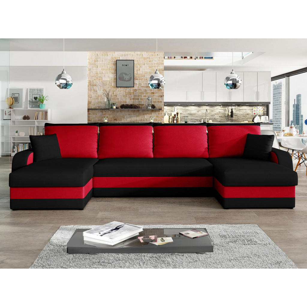 Thumbnail - Mirjan24 Ecksofa, Schwarz, Textil, 6-Sitzer, U-Form,Rechteckig, 304x80x140 cm, Wohnzimmer, Sofas & Couches, Wohnlandscha...