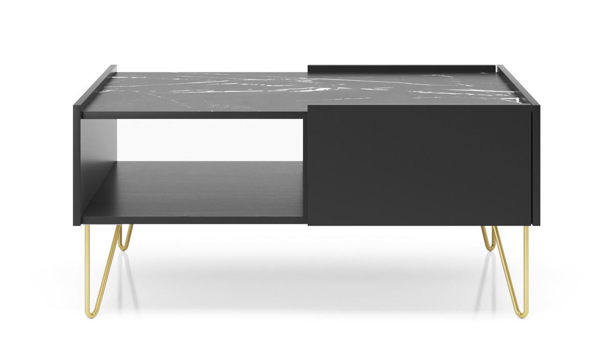 COUCHTISCH 97 cm mit Schublade Olven, goldene Beine, Schwarz - Schwarz, Holz (65/97/45cm) - Emporius