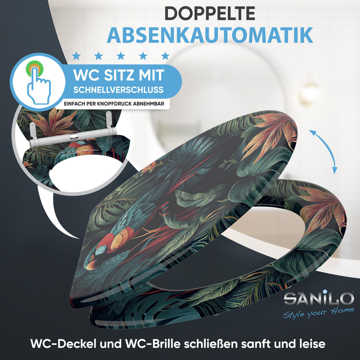 WC-SITZ mit Absenkautomatik & Top Fix Exotic - Multicolor, Holzwerkstoff (37.7/5.5/48cm) - Sanilo