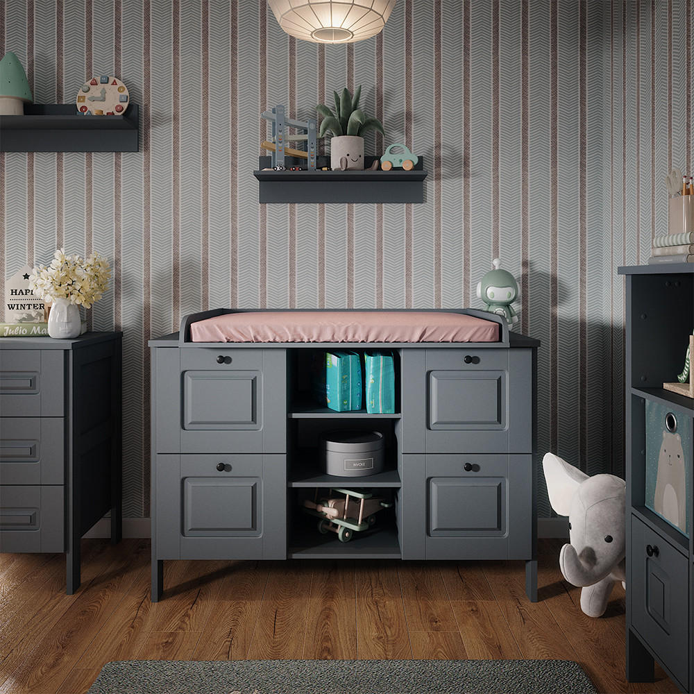 WICKELKOMMODE Ajaton Grau 133 x 98.4 cm mit 4 Schubladen - Grau, Holzwerkstoff (133/98.4/70cm) - VitaliSpa