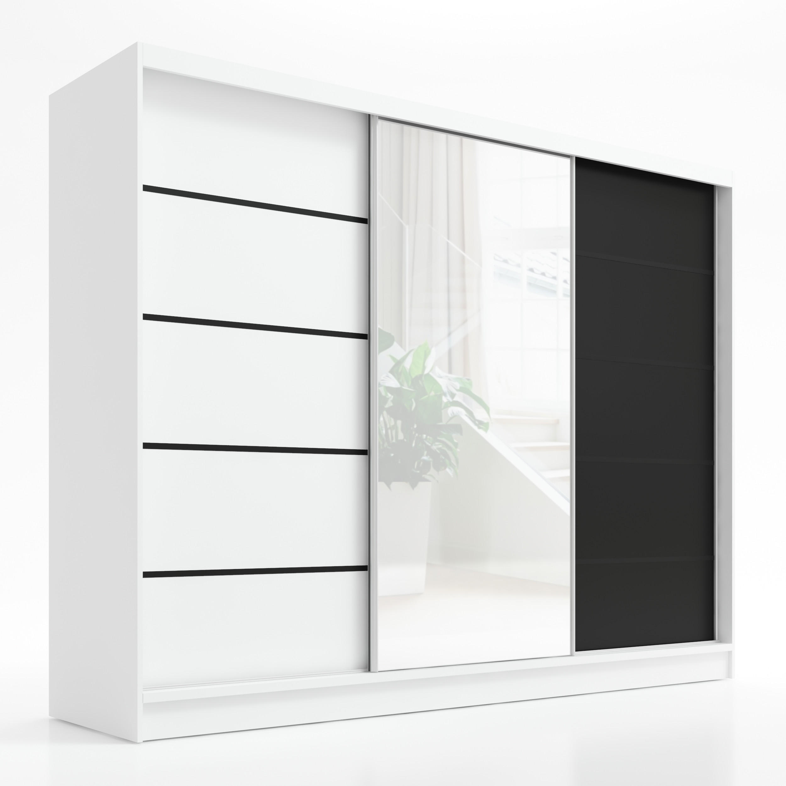 SCHWEBETÜRENSCHRANK 200 cm AURELIA 2 Farbe: Weiß, Weiß, Schwarz - Schwarz/Weiß, Holzwerkstoff (200/215/60cm) - A&J MöbelLand