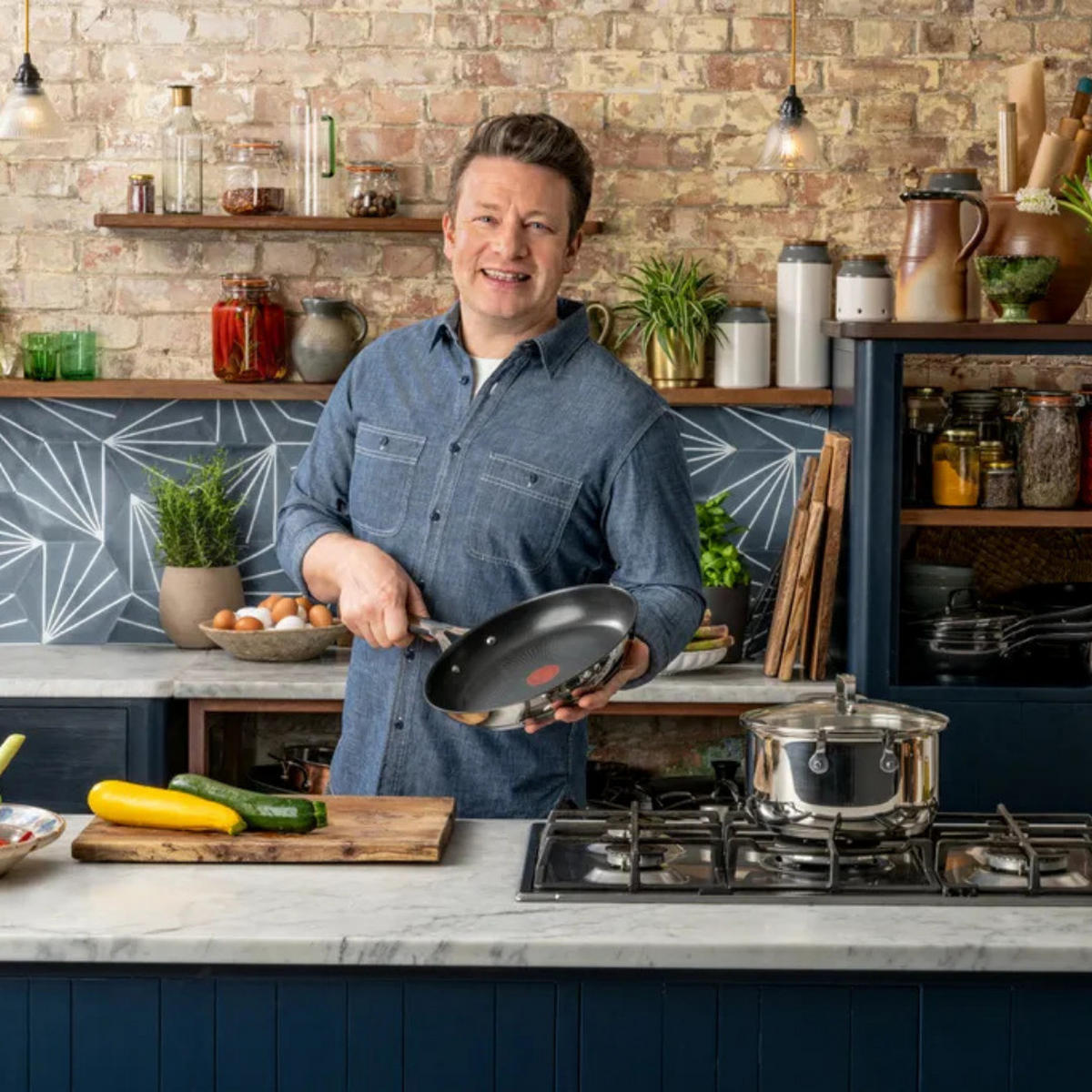 WOKPFANNE Jamie Oliver Edelstahl 28 Cm Induktion Titanium Antihaft Tefal - Silberfarben/Schwarz, Kunststoff/Metall (28cm) - Tefal