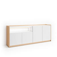 SIDEBOARD, Weiß und Eiche, 207/37/80cm, mit Led - Weiß, Holzwerkstoff (207/80/37cm) - Skraut Home