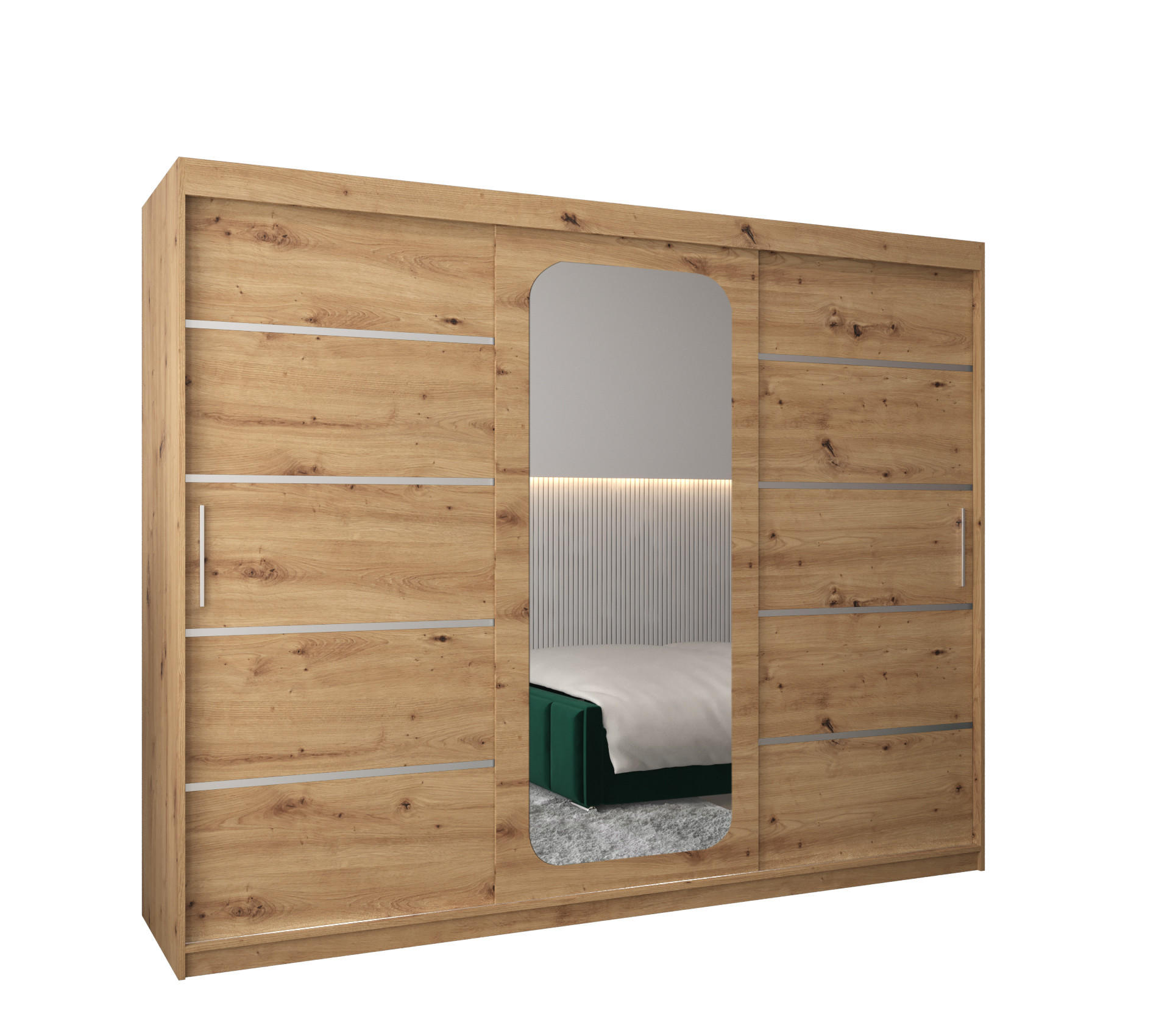 SCHWEBETÜRENSCHRANK 200/250/62 3-türig - Silberfarben/Eiche Artisan, Holz/Kunststoff (250/200/62cm) - MÖBEL KRYSPOL