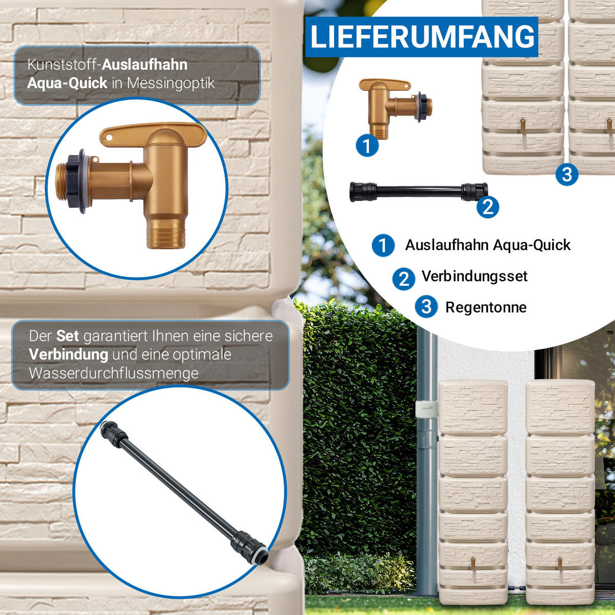 WANDTANK-SET 700 L sandbeige 2 x 350 L inkl. Verbindungsset - Sandfarben, Kunststoff (130/184/39cm) - 4rain