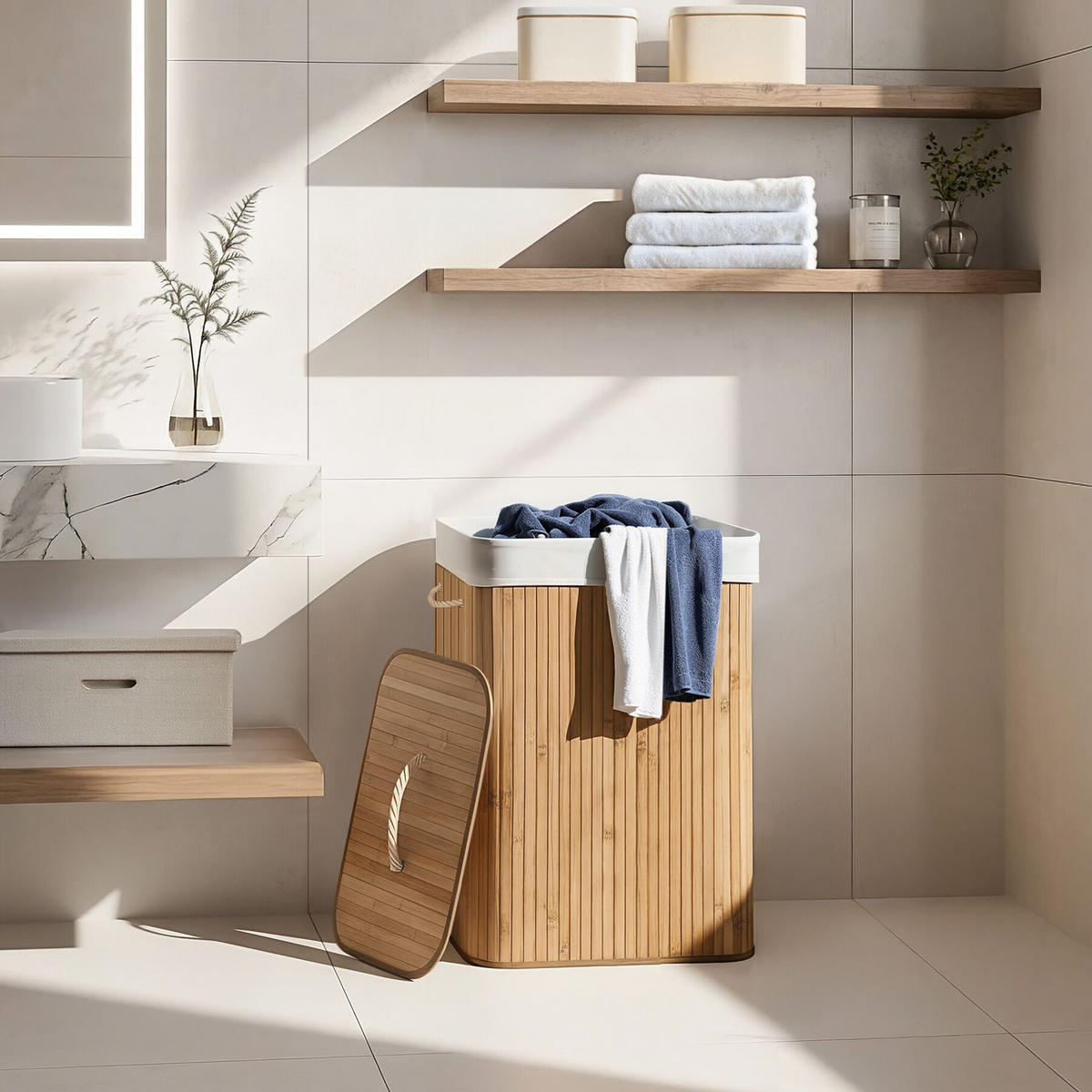 WÄSCHEKORB, 42 x 31,5 x 60 cm, beige - Beige, Textil (31.5/60/42cm) - tectake